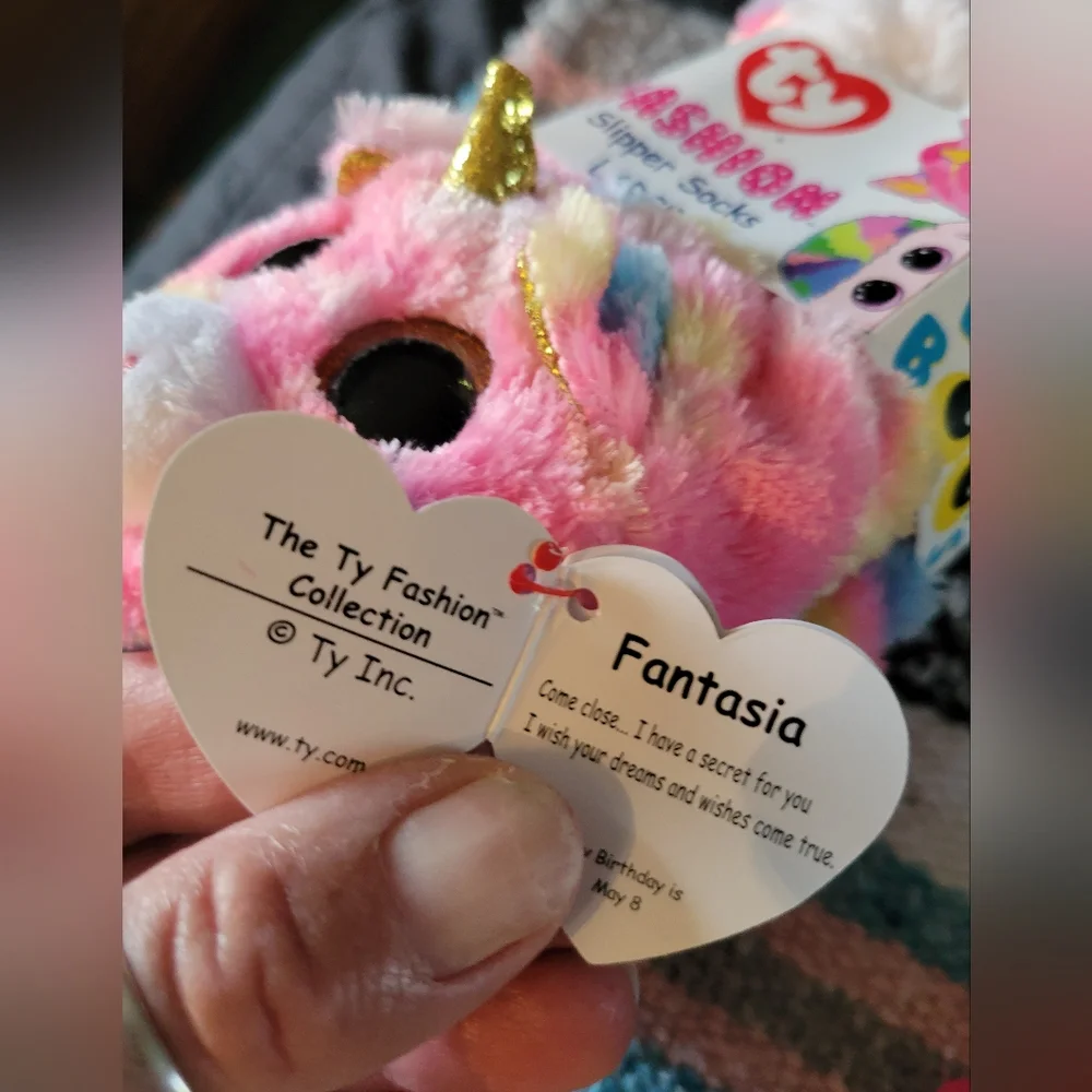 TY fashion size large slipper socks unicorn Fantasia-pink